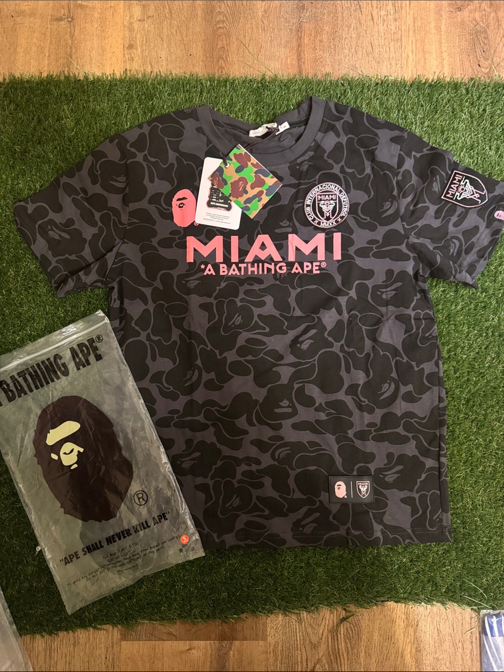 A Bathing Ape Miami Camo Tee - Black with Pink Logo